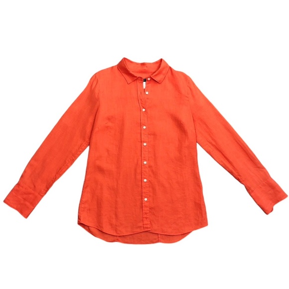 J. Crew Tops - J. Crew 100% Linen Orange Button Down Shirt Top S